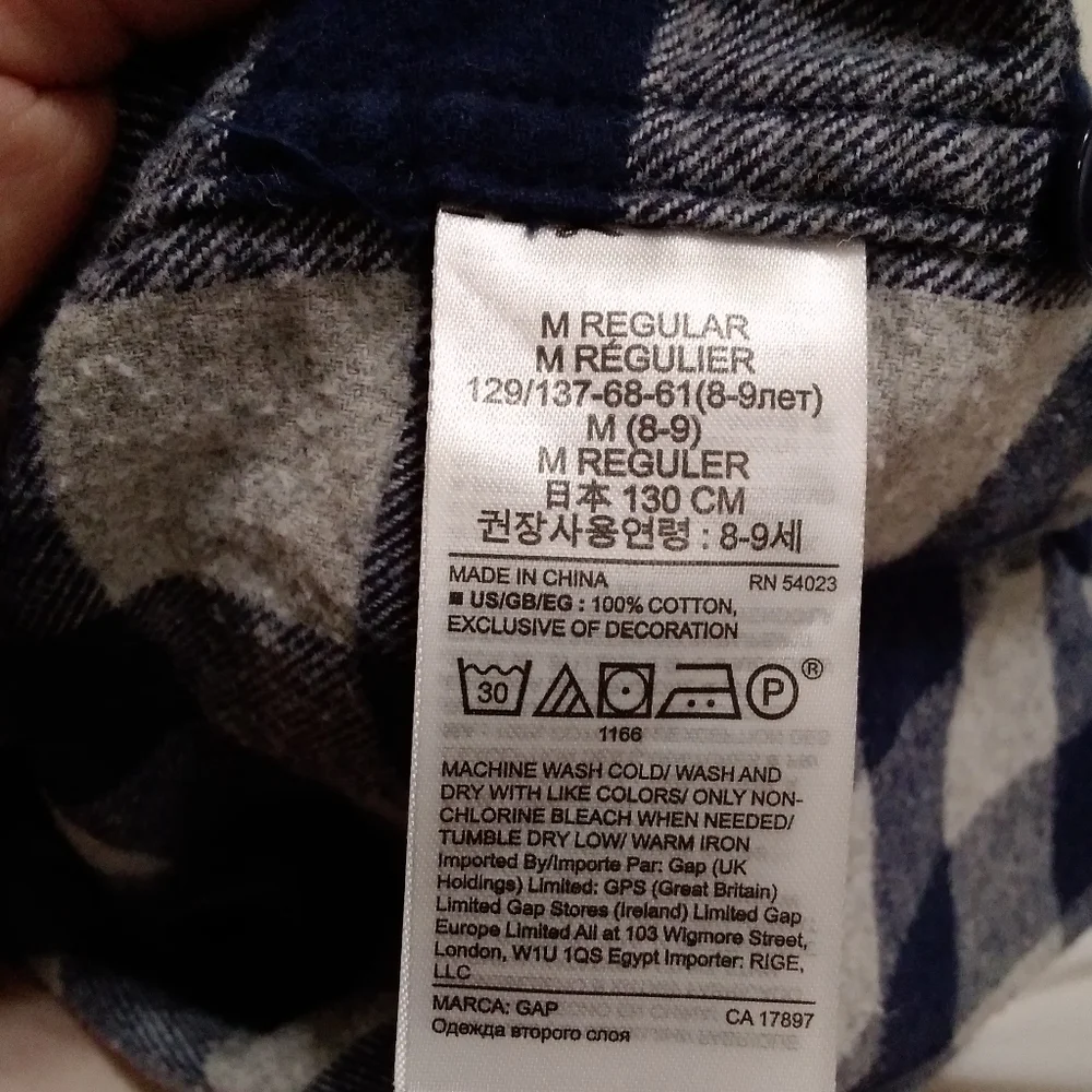 Gap Kids Navy Gray Checkered Flannel Medium